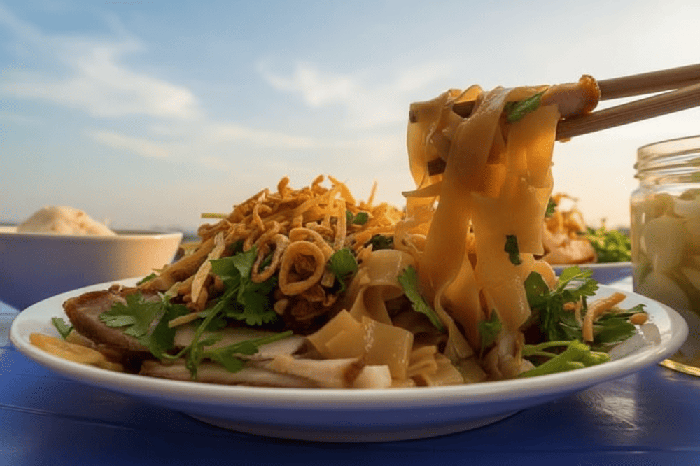 Món phở với nước dùng chua nhẹ, kết hợp với thịt bò, thịt gà, mang đến vị thanh mát và dễ ăn